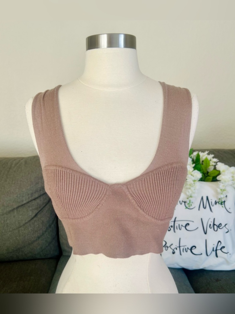Taupe F21 Ribbed Bustier Crop Top